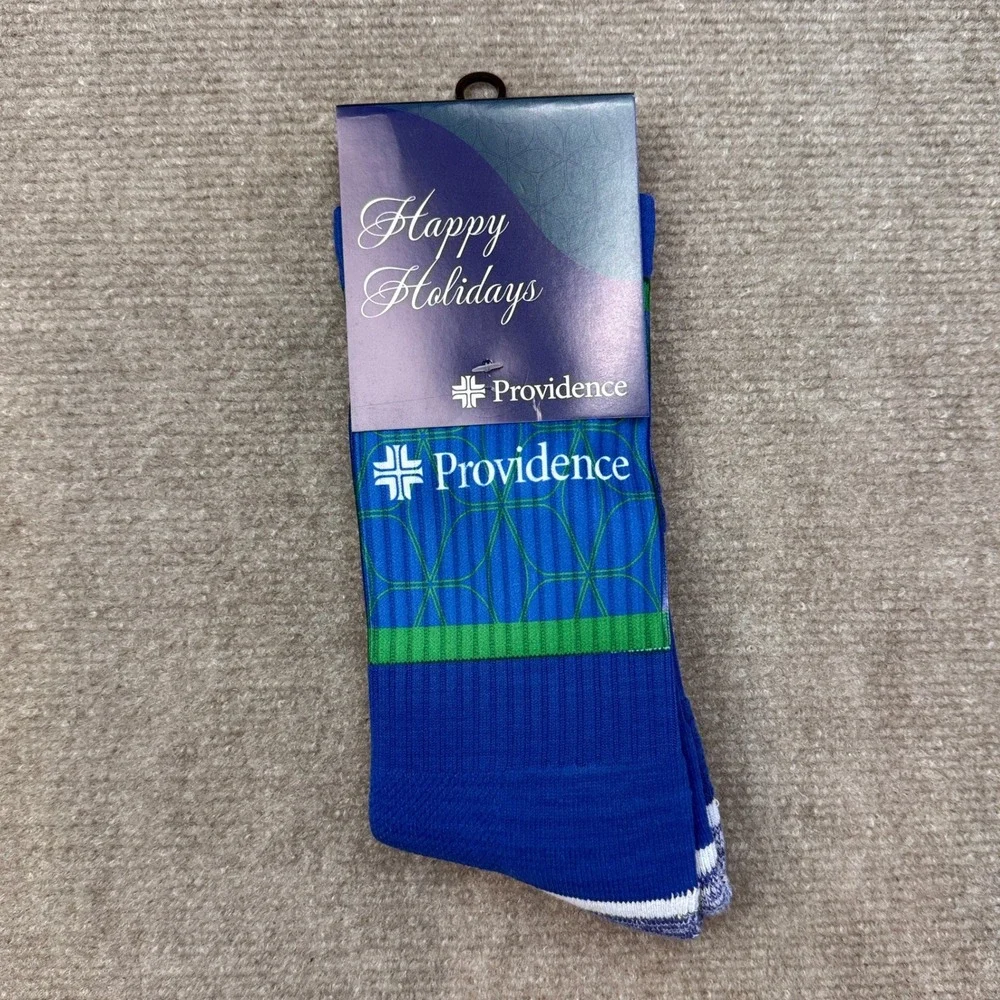 Providence Health Care Happy Holidays Crew Socks Blue Green Promo‎ Merch